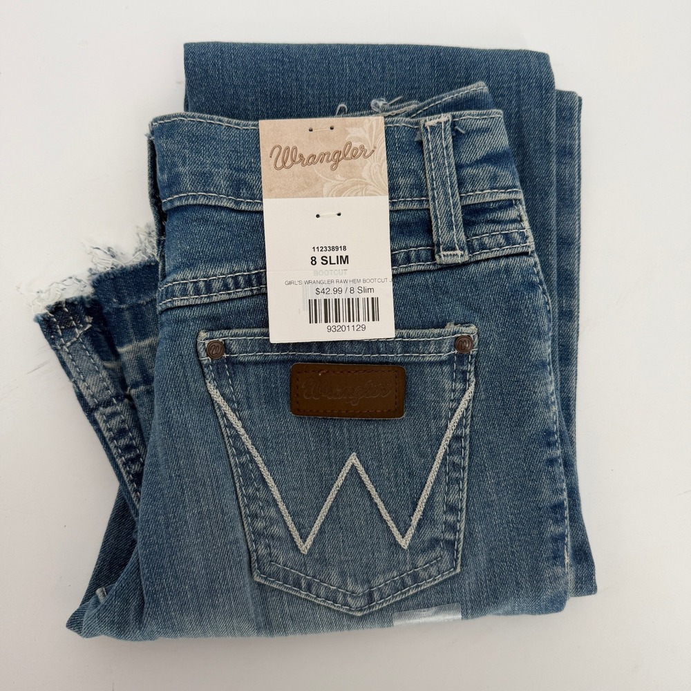 Wrangler Girls Slim Bootcut Jeans Medium Wash Raw Hem 112338918 Size 8 Slim